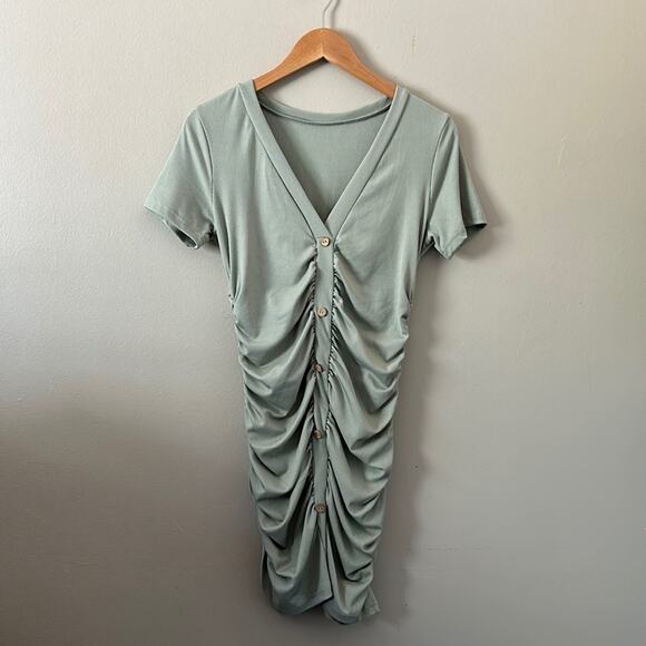 SHEIN Essnce Button Front Ruched Dress Size Large in Mint Green - Picture 3 of 12